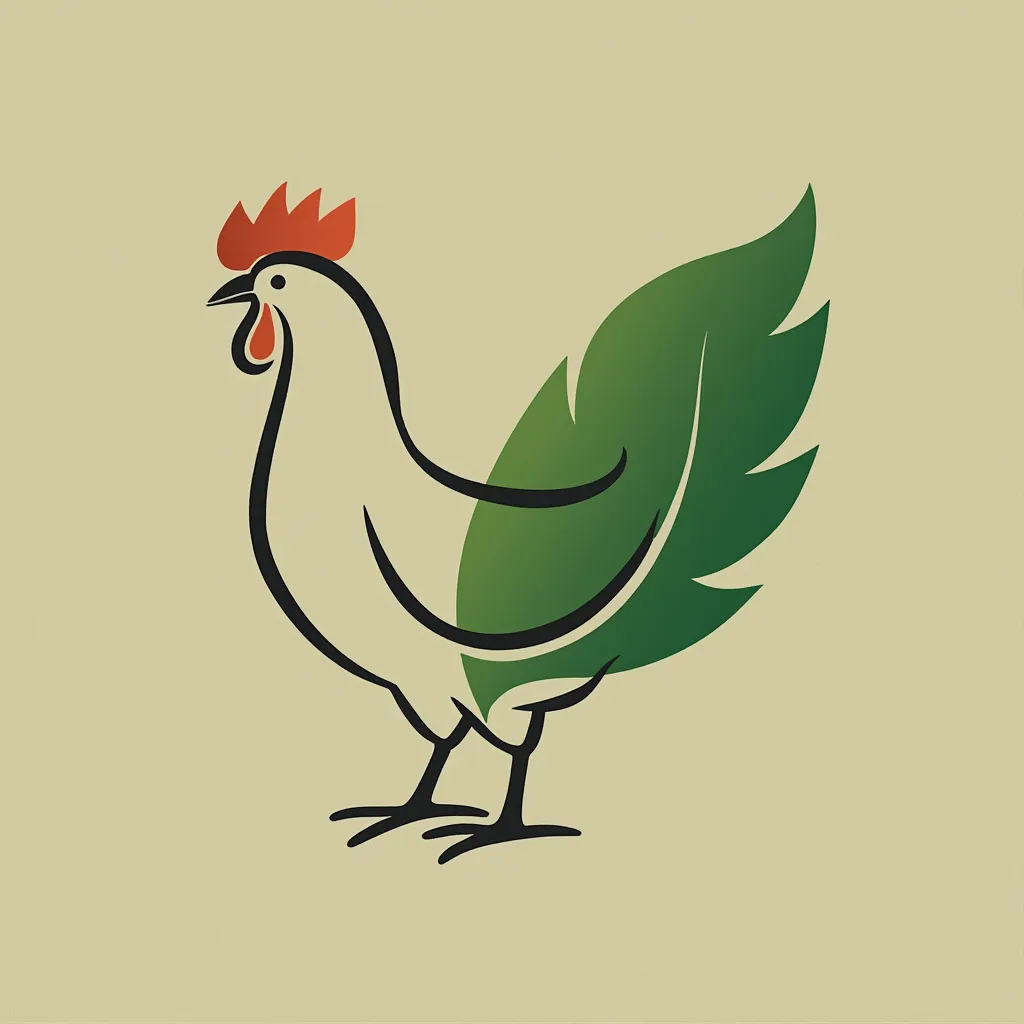 Design Icon - Minimalist chicken silhouette with a leaf