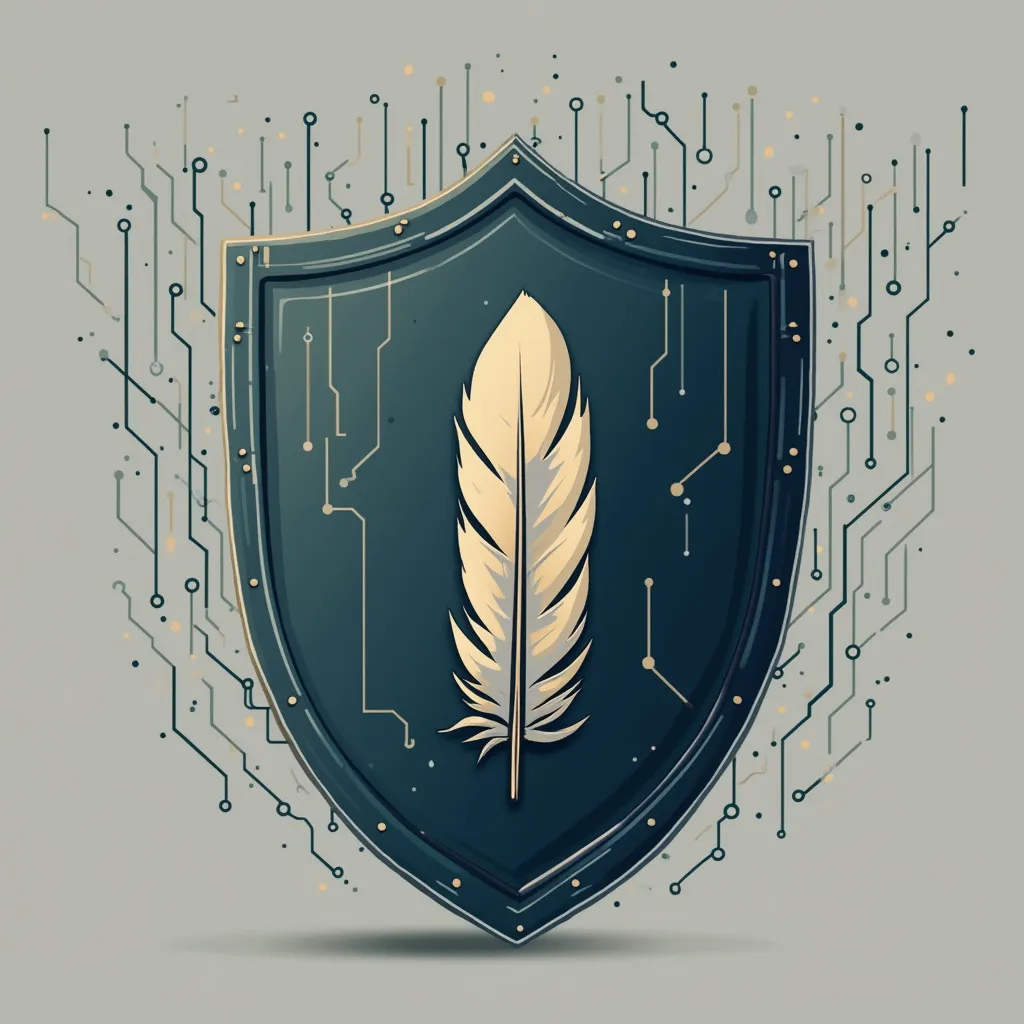Privacy shield icon with chicken feather motif
